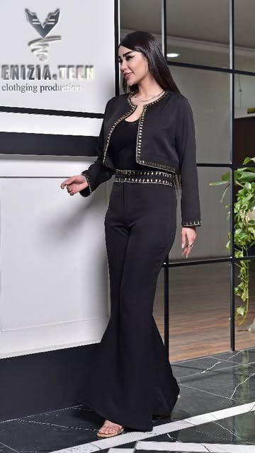 کراپ کت و شلوار جواهر دوزی شدنیه کار شیک و